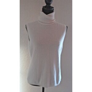 100% CASHMERE XL CREME SLEEVELESS TURTLENECK SWEATER 	BN315